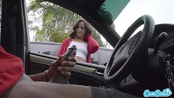 Cock Shown! Young flirtatious girl offers a handjob in a public parking lot after seeing my big black cock