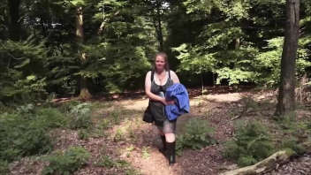 Milf Annette in the forest: A solo pleasure session with a big dildo