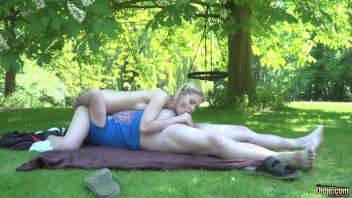 Blonde Teenage Girl Offers Herself to a Mature Man in a Park