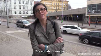 Czech mature woman has fun in the street