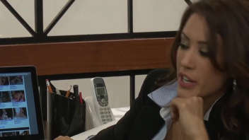 Sultry brunette in the office with well-hung gentleman