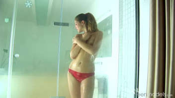 Chiara undresses in the shower