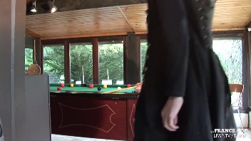 Two naughty brunettes get fucked on a pool table: