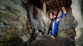 Xtreme Spankings in the Cellar: The beautiful submissive slave in sexy oriental clothing awaits her punishment!