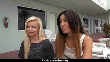 Two young lesbian sluts make love for cash