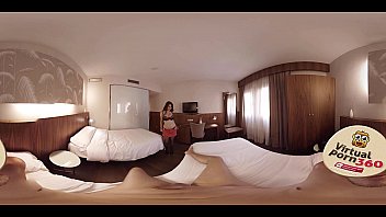 Virtual reality: An insatiable brunette and her friends in a hotel room