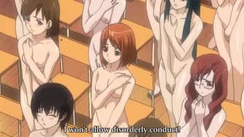 Naked students in a school playground