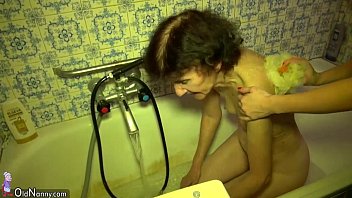 Naughty bathing with granny and young Asian