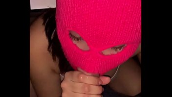 Young latina slut in ski mask gives blowjob