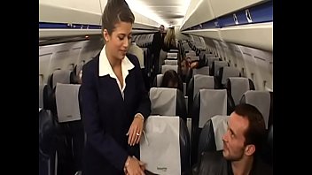 Hot charter flight: Alyson Ray and flight attendant provide anal threesome